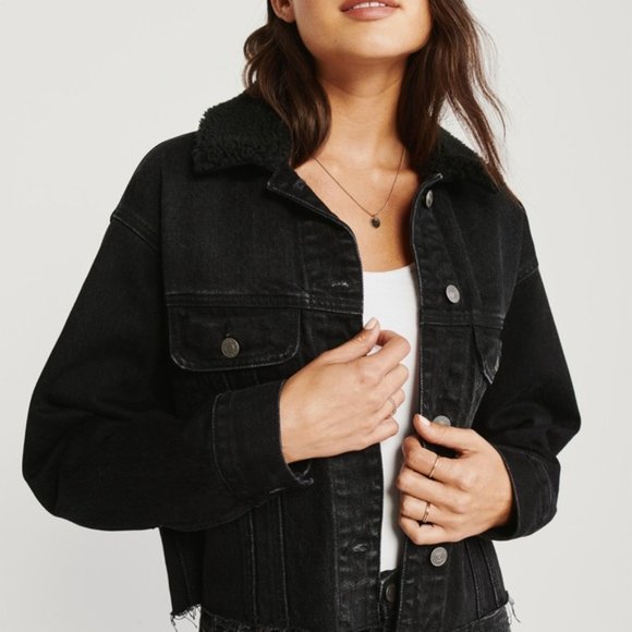 Abercrombie Sherpa Collar Oversized Trucker Jacket XXS NWT - Picture 2 of 6